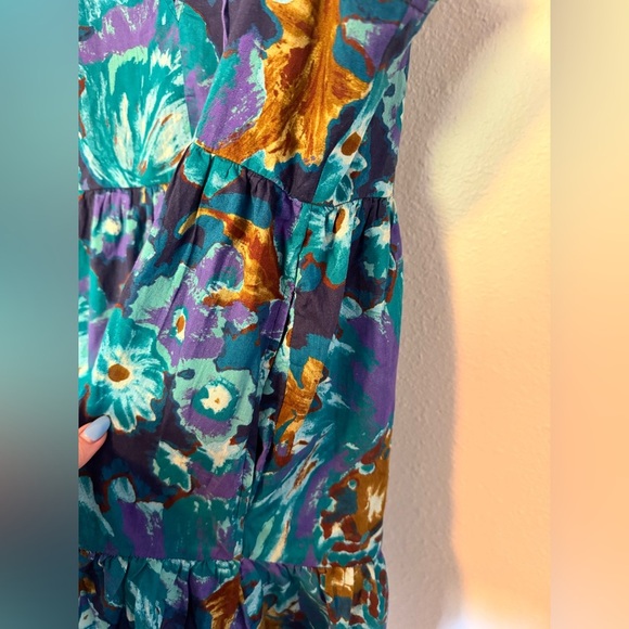 NEW Sundance Blossoms Divine Tiered Midi Dress Ruffle Blue Floral Large NWOT - Picture 8 of 9